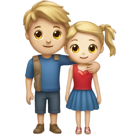 White skin Young man and girl hugs with heart emoji