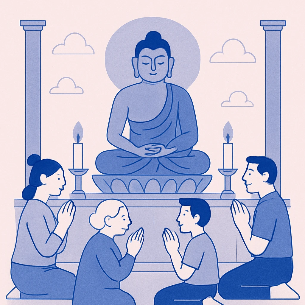 people praying in a Buddhist temple emoji