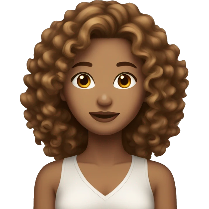 beautiful brown woman, curly long light brown hair, brown eyes emoji
