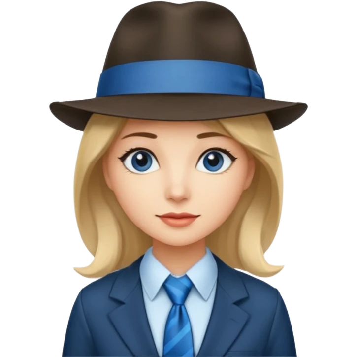Blue neck tie with hat women emoji