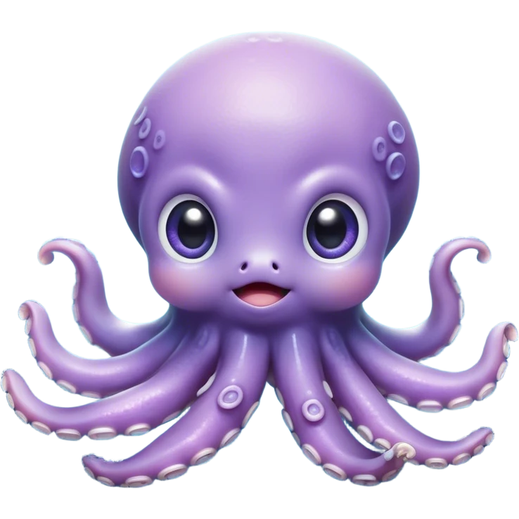 Cinematic Cute Shy Baby Octopus Portrait Emoji, Tentacles tucked slightly inward in an adorably bashful pose, featuring a softly glowing, round light blue-purple body with enormous, soulful eyes peering out timidly, Simplified yet irresistibly adorable features, highly detailed, glowing with a delicate, soothing marine radiance, high shine, quiet yet expressive, stylized with an air of gentle mystery, soft glowing outline, capturing the essence of a tiny, shy deep-sea creature that seems as if it could slowly peek out and explore the world with cautious curiosity! emoji