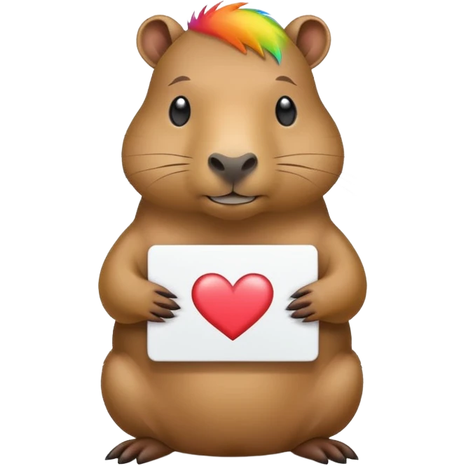 rainbow capybara holding a sign saying i love you emoji