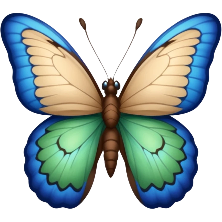 A butterfly with blue edges, green wings, and a brown body  emoji