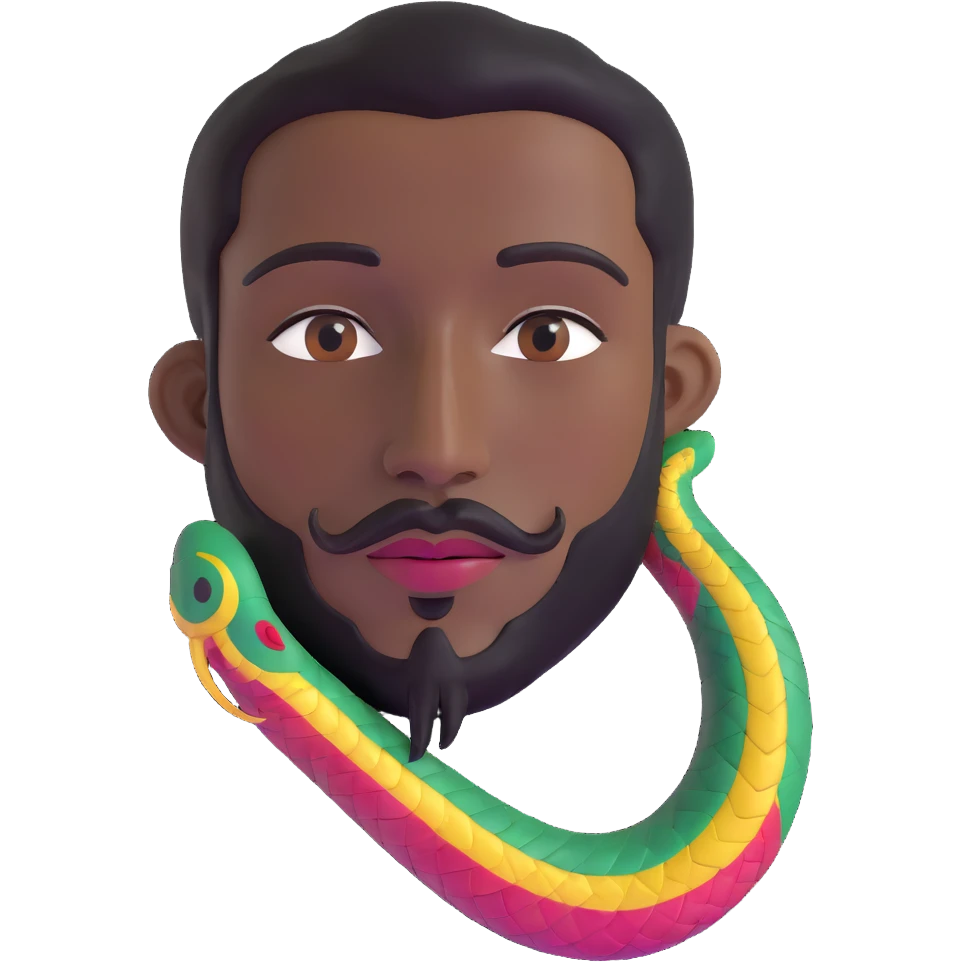 Oxumarê, African rainbow serpent deity with human face, having a small goatee beard and a mole on the left side below the lip emoji