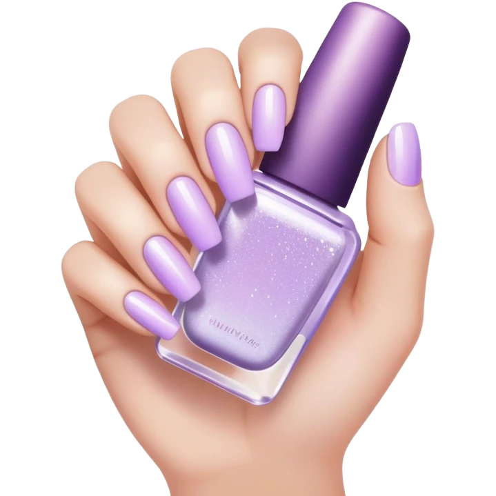lilac pastel manicure with glitter effects emoji