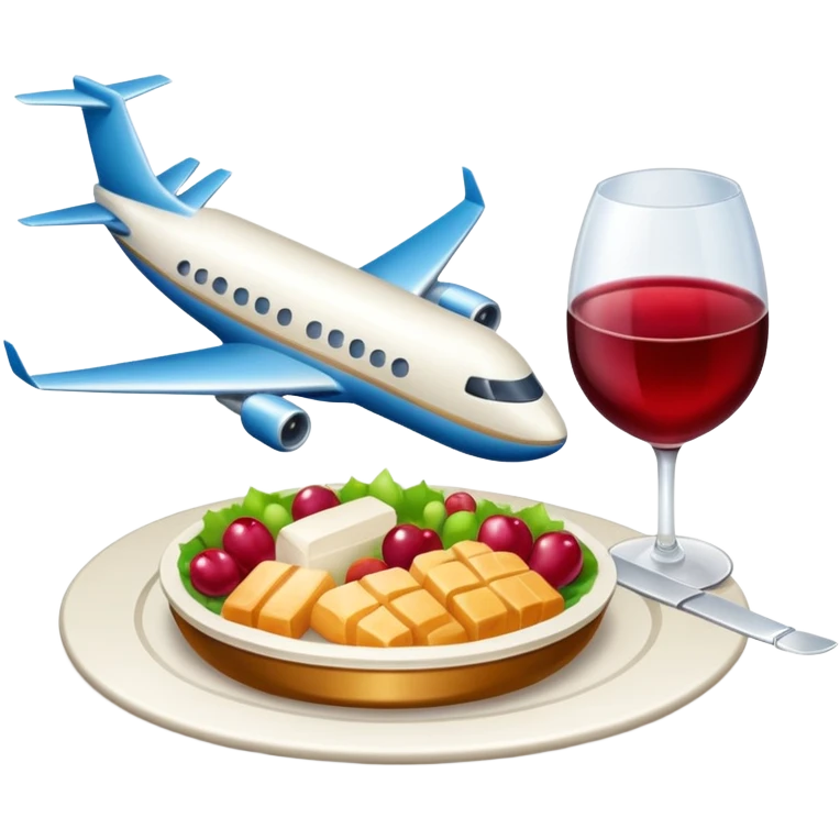 luxury plane food with wine emoji