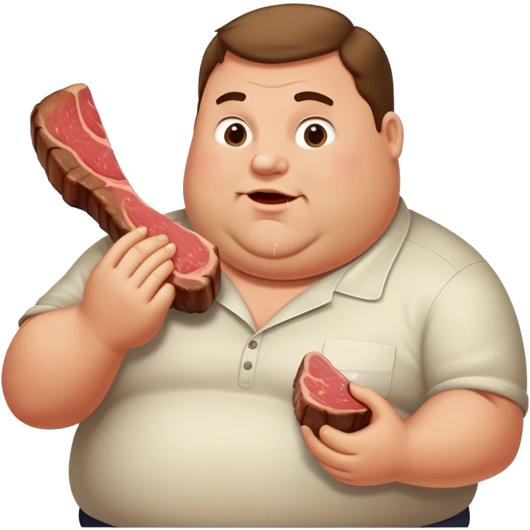 A fat man eating a giant steak emoji