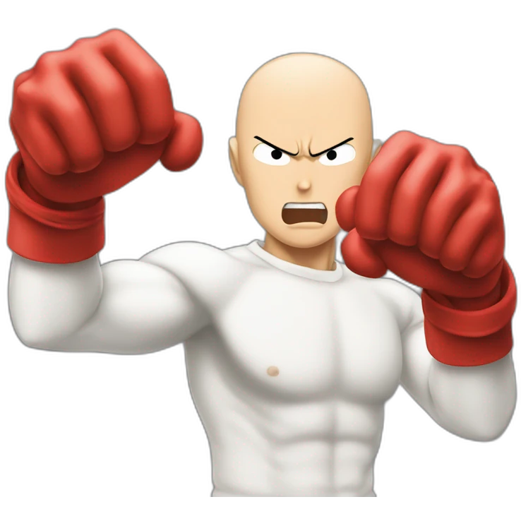 Angry Saitama punching with his giant red hand emoji