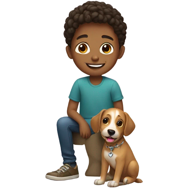 smiling boy with earrings and dog emoji