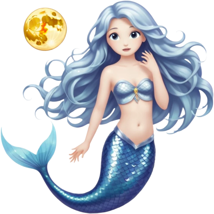 Lunar mermaid and the moon with more details  emoji