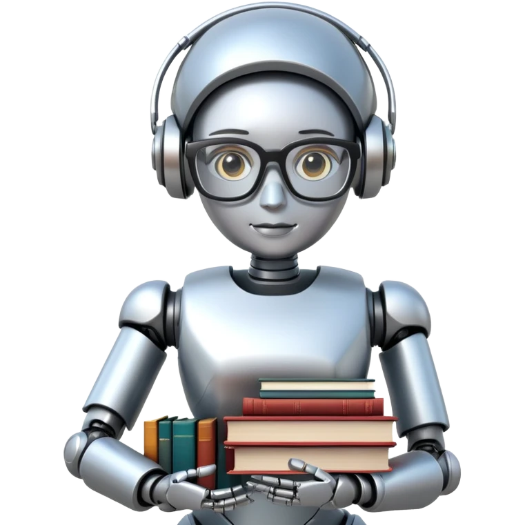 nerdy robot librarian with glasses and books emoji