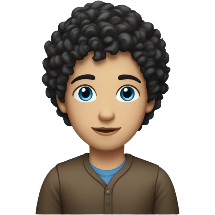 make, very short dark curly hair - shorter on the sides , longer on the top; blue eyes ;caucasian; young emoji