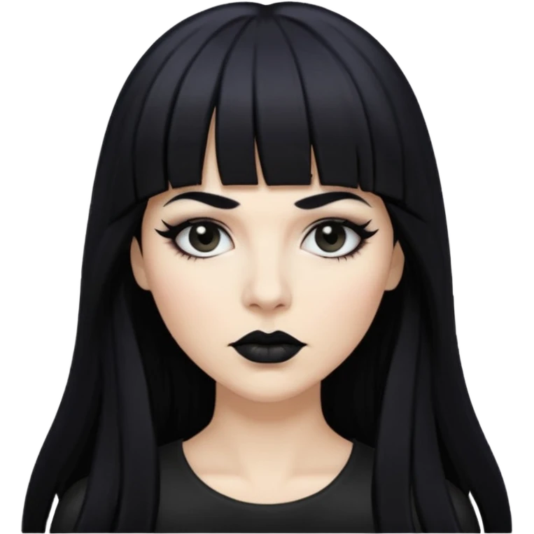 vampira mulher branca com cabelo preto longo com franja acima da sobrancelha e lábios com batom preto emoji