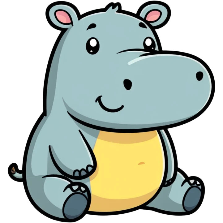 hippopotamus emoticon in Kakao style, bright and cute expression, yellow background, bold black outline, simple design emoji