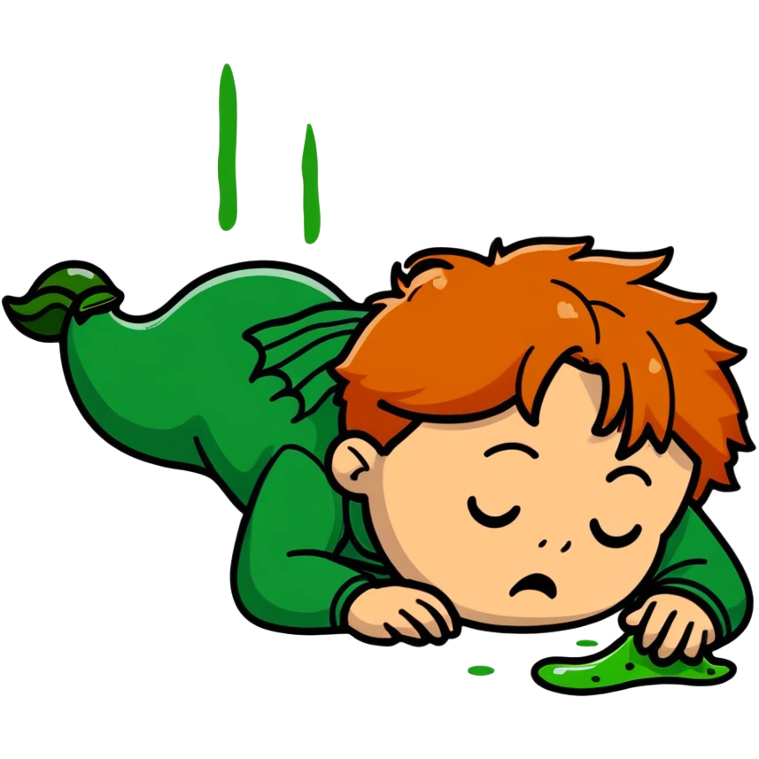 Ron Weasley with ginger hair vomiting green slugs emoji