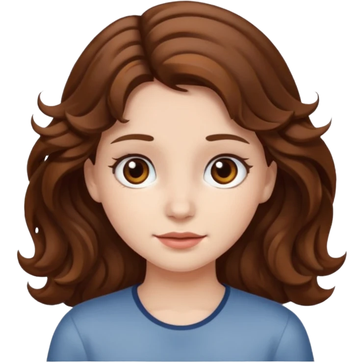 a girl with brown hair white skin wavy hair and brown eyes  emoji