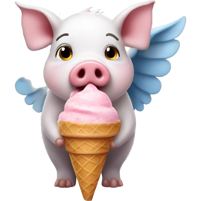 pig with wings eating an ice cream cone  emoji