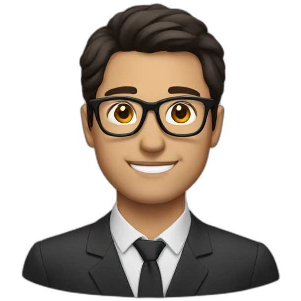 brunette man with glasses and facials emoji