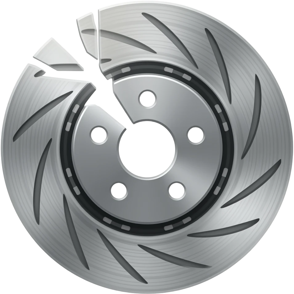 Faulty cracked disc brakes with "!" emoji