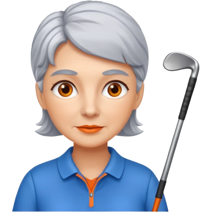 Grey haired lady in blue and orange playing golf emoji