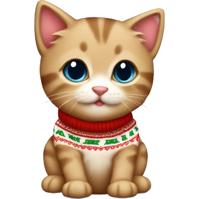 little kitten sitting with christmas sweater emoji