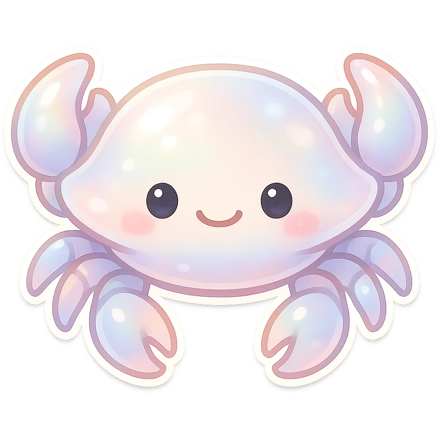 cute crab in pearl colours, soft iridescent shell, gentle expression, simple background emoji