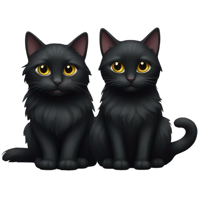 Long hair and short hair black cats emoji