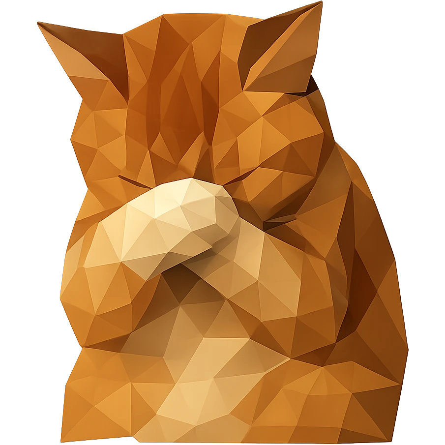 cat covering its face with its paws, polygonal style emoji