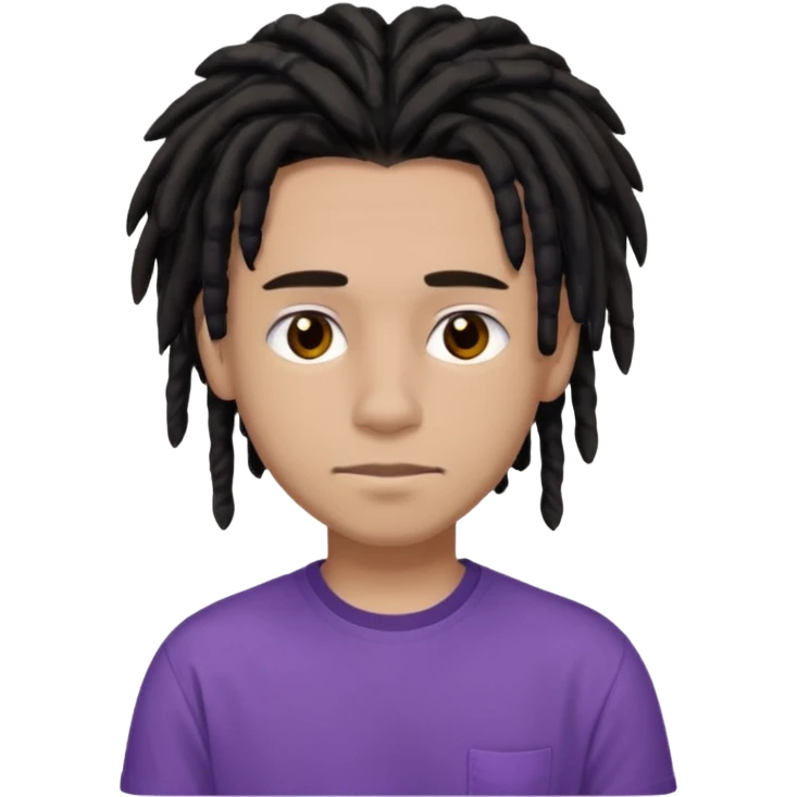 medium brown teen with black dreads and brown eyes that has a small faint mustache and purple shirt emoji