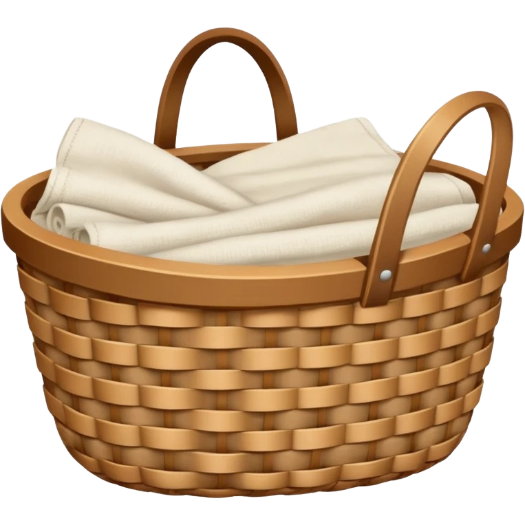 A woven light Brown basket with fresh washed linen emoji
