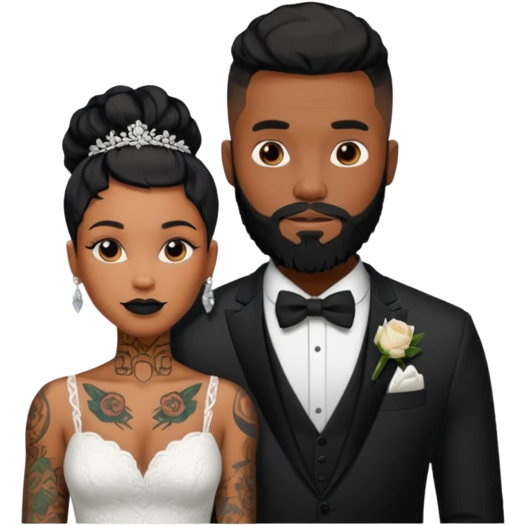 Black guy with beard and tattoos getting married to a black girl with tattoos  emoji