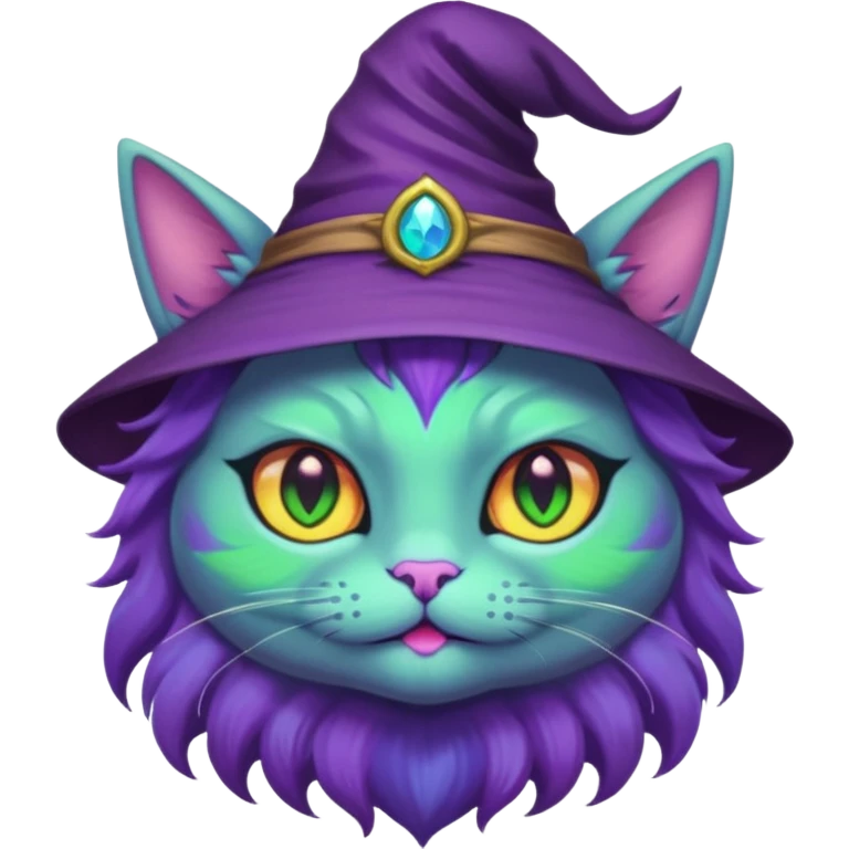 purple witch cat with rainbow eyes emoji