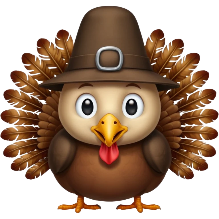 happy-looking turkey wearing a pilgrim hat. emoji