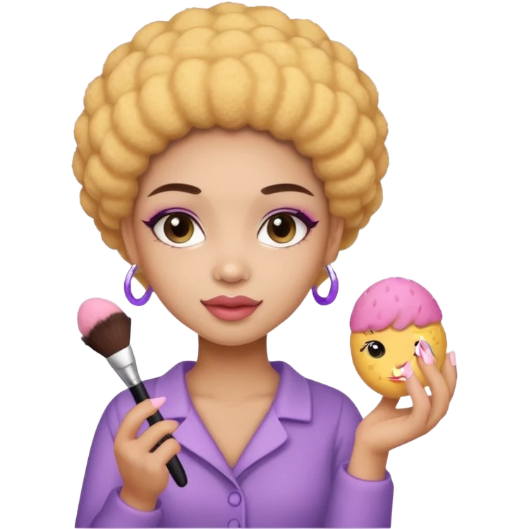 Light skin female holding makeup fluffy sponge in left hand  emoji