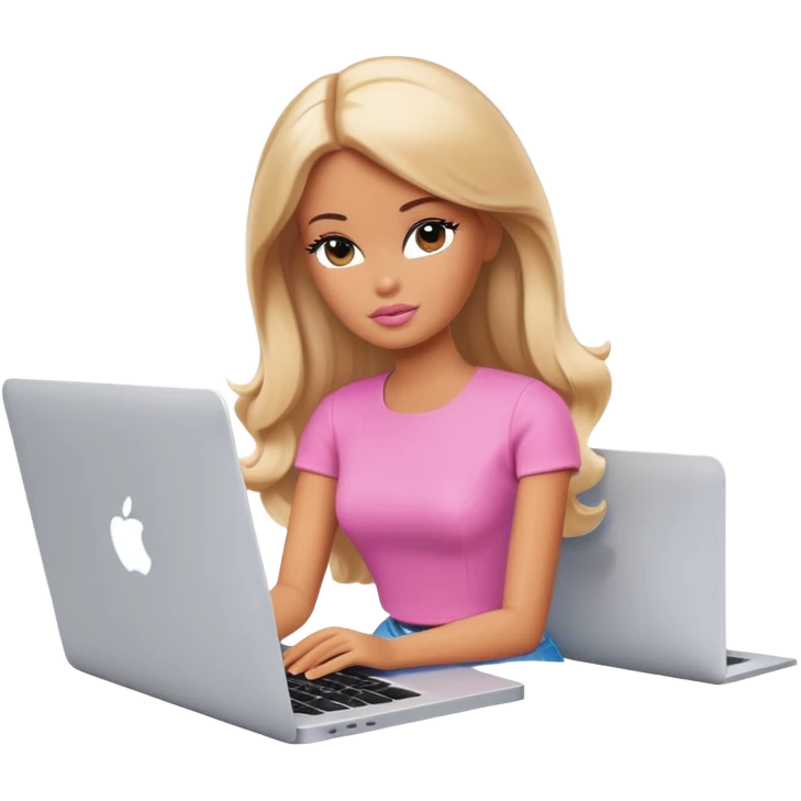 a tired barbie works in front of macbook emoji