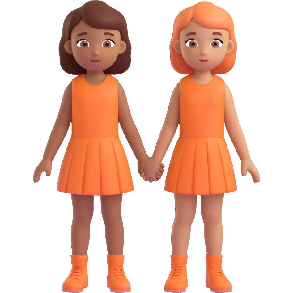 Slightly increase the volume of the upper body of the girl, separate the girl and the boy from each other, and make the skin color the same for both characters. Maintain the cartoonish 3D style. emoji