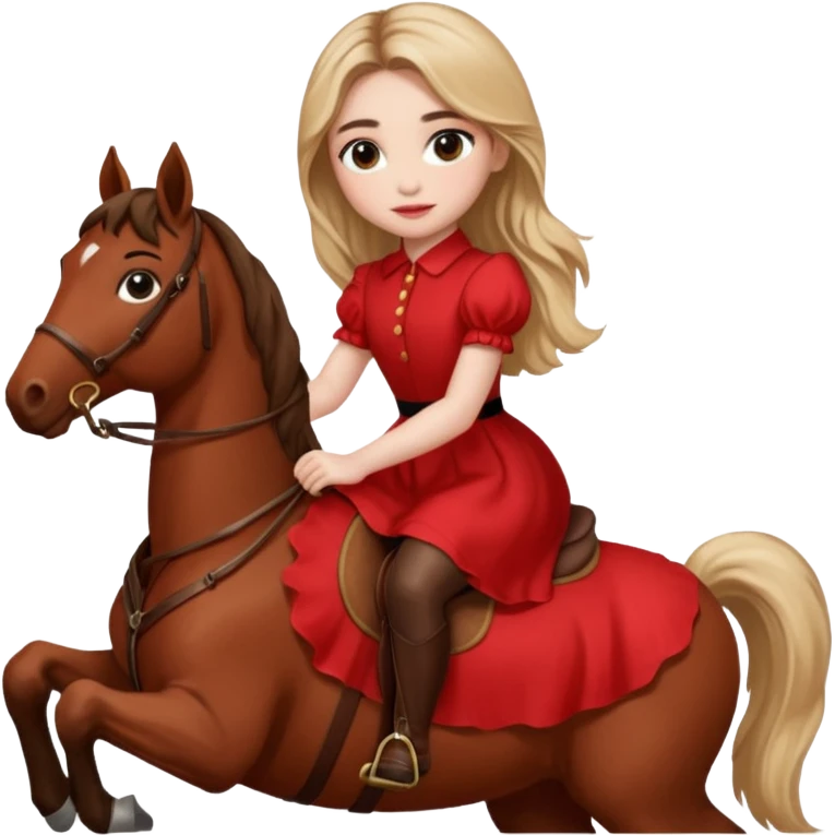 sabrina carpenter wearing red dress while riding a horse emoji