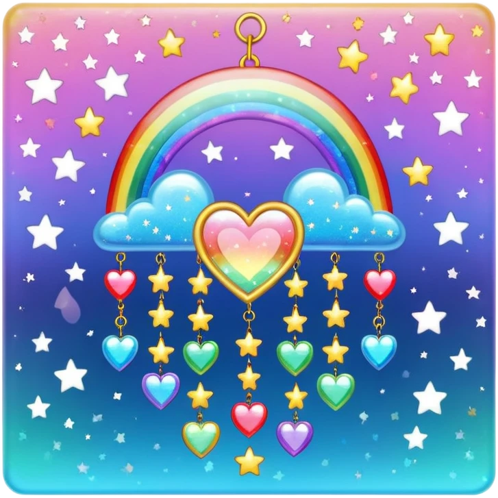 Sparkly glittery aesthetic Iridescent rainbow suncatcher hanging hearts and tiny stars emoji