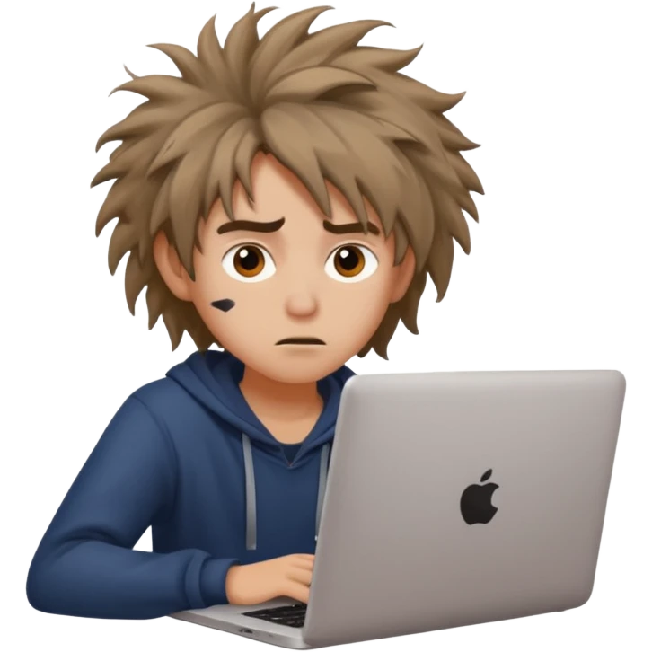 student with laptop, crazy look emoji