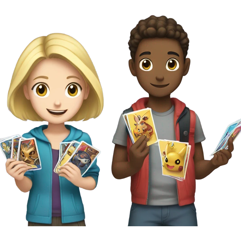 white boy and white girl opening pokemon cards together emoji