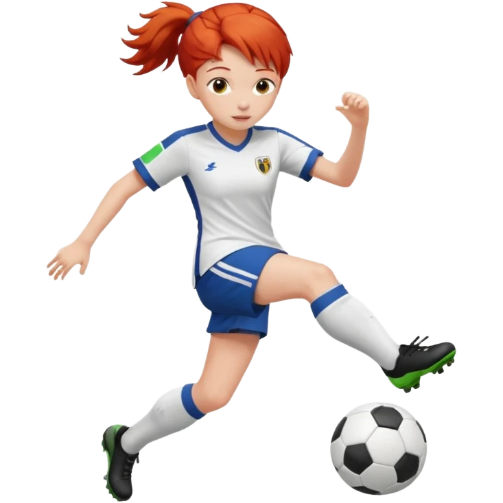 red-haired soccer girl, kicking a ball emoji