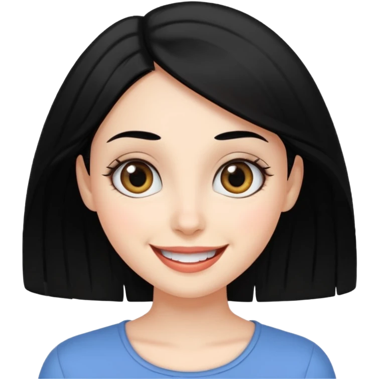 나는 여자이고 눈이 큰 편이고 성격이 웃기고발랄하게 표현됐으면좋겠어. 좀더 장난스러운 표정으로 해줘 검정머리로 바꿔줘 emoji