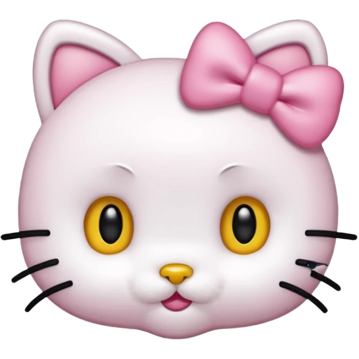 hello kitty, no mouth, yellow nose, black beady eyes, a pink bow on her right ear, it has to look accurate to hello kitty, just her head, no body emoji