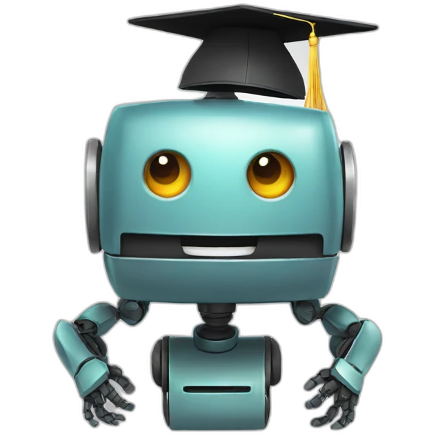 happy robot with mortarboard on its head emoji