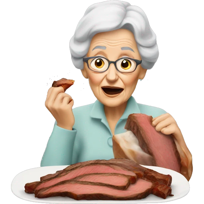 An old lady eating a 67 ton brisket  emoji