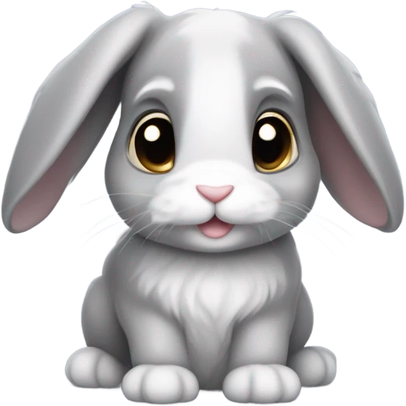 A cute gray lop-eared rabbit with soft, droopy ears and big, shiny eyes. On its belly, there’s a small, adorable heart symbol. The overall look is fluffy, friendly, and heartwarming. emoji