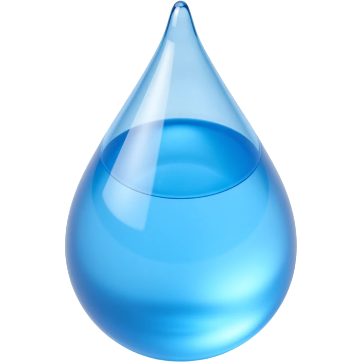 blue water droplet with realistic highlights and depth, skeuomorphism icon style emoji