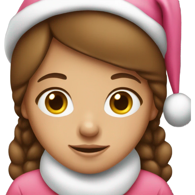 girl with brown hair wearing a pink santa hat emoji