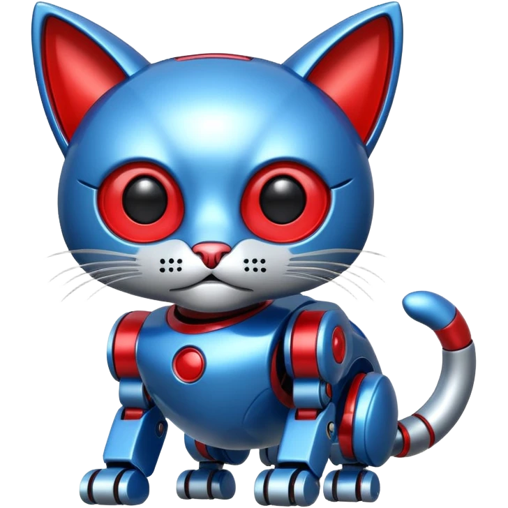generate robot cat, glossy, realstic, red and blue color emoji