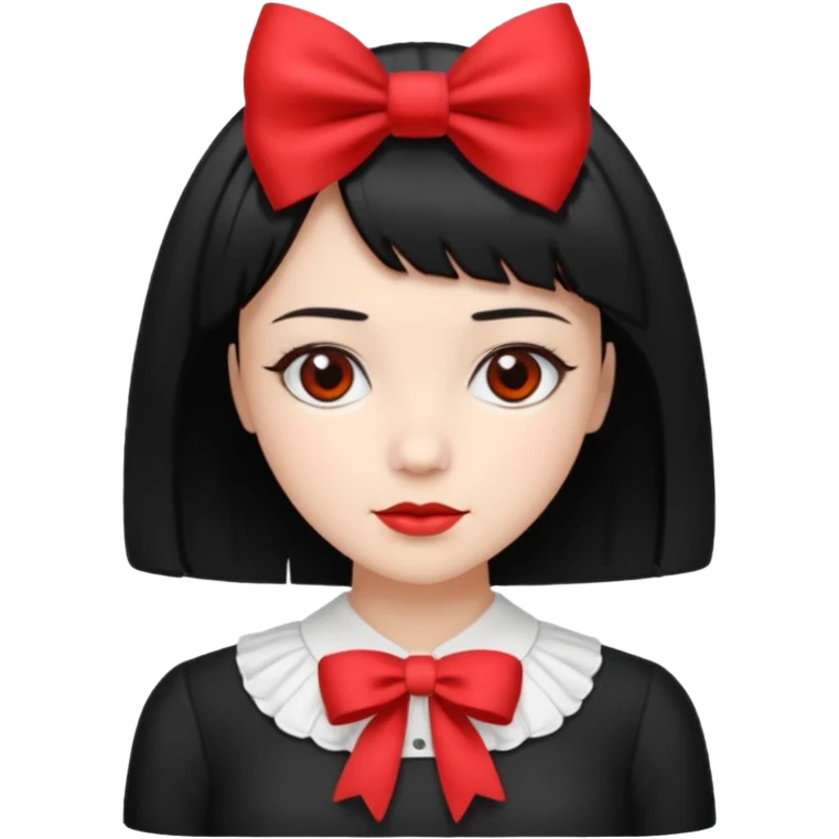 ["Fair skin female, black bob haircut, red bow clip at crown."] emoji